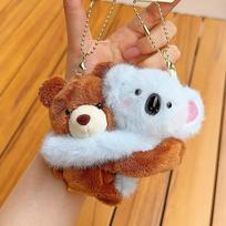 2pcs Funny Hug Animal Key Buckle Magnetic Plush Friendship Key Ring Cartoon Couple Pendants  Party Style 9