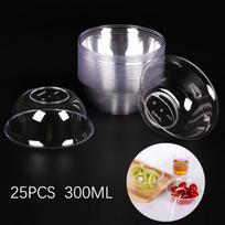 25 vnt. 300 ml vienkartinių plastikinių apvalių dubenėlių virtuvės salotoms, užkandžiams, piknikui, konteineris gray