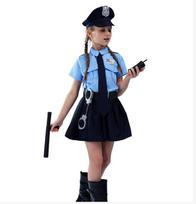 Mergaitės policijos pareigūnės kostiumas mielas policininko žaidimo Cosplay uniforma vaikiška Helovino cosplay apranga 110 mėlyna