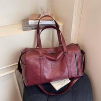 Soft pu Leather Duffle Bag for Travel Shoe Compartment, Weekender Overnight Gym Bag for Men Women, Carry On Bag Brand Travel Bag raudona
