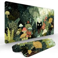 Black cat in the forest Mouse Pad Gaming mats NonSlip Durable Desk Mat mousepad With Stitched Edge HD printing Office mat 800x300x2mm