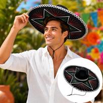 Embroidered Wide Sombrero Hat for Costume Party One Size juoda
