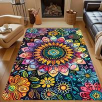 Bohemian Mandala Floral Area Rug Colorful Vintage Style Carpet Soft Non Slip Washable for Living Room Bedroom Home Decor 40X60CM