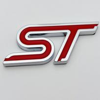 3D ST Emblem Letters Metal Logo Badge Car Body Trunk Stickers For F0cus ST Car Styling Accessories Stickers 80mm X 35mm&1pcs ST raudona