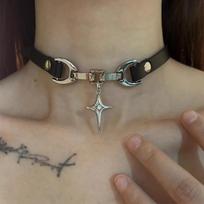 Y2K Spicy Girl Leather Cross Choker Necklace - Niche, Trendy, Hip Hop Style