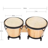 Solid Wood Sheepskin Bongo Drum Set with Wrench, 6-inch & 7-inch, 7-inch & 8-inch beige