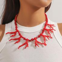 Exaggerated Beaded Coral Necklace Bohemia Ocean Style Beach Choker  Vacation Style 3 brown
