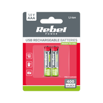 REBEL AAA baterijos, 400 mAh, ličio jonų, 1.5 V, 2 vnt./bl, R3, C tipo lizdas