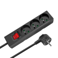 Prailgintuvas 3 lizdai 2 m prancūziško tipo su jungikliu (3x1.5 mm) Rebel juodas