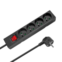 Prailgintuvas 4 lizdai 1.5 m prancūziško tipo su jungikliu (3x1.0 mm) Rebel, juodas