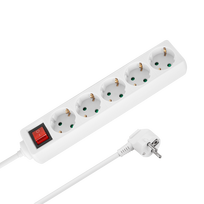Ilgintuvas 5 lizdų 2 m vokiško tipo su jungikliu (3x1.5 mm) Rebel baltas