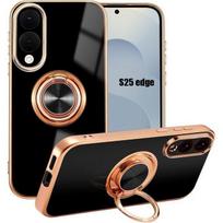 Silicone Case - BOOLING - for Samsung Galaxy S25 Edge - Shockproof Slim with Ring - Black juoda