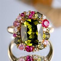 Charm Female Green Red Rainbow Zircon Stone Finger Ring Vintage Gold Color Wedding Band Bridal  For Women 6