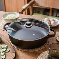 Utuo Handmade Deep Iron Frying Pan with Glass Lid gray