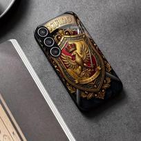 Erelio karūnos raštas Kietas dėklas Vyriškas Stiklinis telefono dėklas Samsung Galaxy S26 S25 S24 S23 S22 FE Ultra Plus Atsparus kritimui Gražus GalaxyS25Edge brown