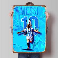 Lionel Messi Printed Poster Customized Wall Art Retro Vintage Metal Tin Signs for Home Aesthetic Decoration Room Bathroom Decor 30x40cm(11.8x15.7inch) blue