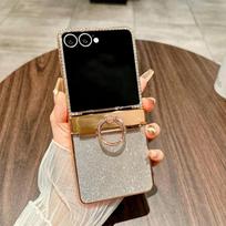 Dėklas Samsung Galaxy Z Flip 7/6/5/4/3 su vyrių apsauga ir žiedu, plonas, atsparus smūgiams, kietas, viso kūno apsauginis dangtelis, telefono buferiai Galaxy Z Flip7 auksas
