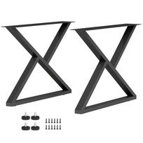 Steel Table Legs, 60 x 43 cm, set of 2 X-shaped desk legs with adjustable pads and screws, black 60 x 10 x 43 cm