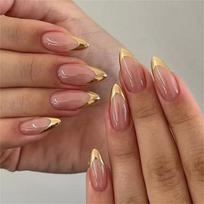 Pack Of 24 French Tip Press On Nail Gold French Tip Design Gold French Tip Fake Artificial Nail For Women Party 1