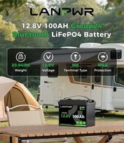 LiFePO4 baterija LANPWR G24 12V 100Ah su Bluetooth, gilaus ciklo talpinimo baterija