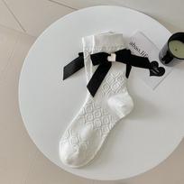 24Lolita Socks Women'S Love Jewelry Handmade Bow Tube Socks Spring And Summer Black And White Stacking Socks One size fits all balta