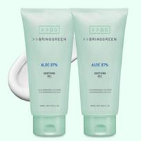 BRING GREEN Raminamasis gelis su alavijais 300 ml x 2 rinkinys Drėkinantis, vėsinantis, drėkinamasis gelis Daugiafunkcis veidui ir kūnui K-Beauty odos priežiūra white