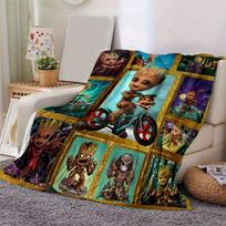 1pc. Cute Groot and Rocket Raccoon Framed Art Print Blanket, Perfect for Home Decor, Office Use, Outdoor Activities, and Gift Ideas (80x120 cm) 130x150cm black