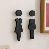 2Pcs Elegant Black Solid Wood Bathroom Sign-Stylish Restroom Decor with Floral Accents,Wall-Mounted for Men'S and Women'S Toilet