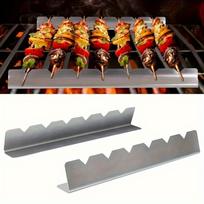 BBQ Skewer Rack Stainless Steel Barbecue Grill Stand Holder for 2 Skewers Non-Touch Elevated Design Heat Resistant Durable One Size