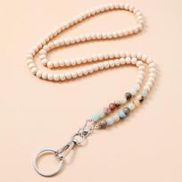 Natural Stone Wood Bead Lanyard Necklace for Mobile, Keys, and Badge
