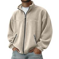 Men's Stand Collar Zip Up Hoodie Full Zip Casual Sweatshirt for Everyday Wear L smėlis