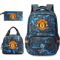 (Pilkas „Manchester United“) Futbolo žvaigždės kuprinė studento mokyklinė krepšys trijų dalių pietų dėžutė pieštukinė vaikų vyrų stilius