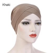 Full Cover Inner Hijab Caps Muslim Stretch Turban Cap Islamic Underscarf Bonnet Solid Color chaki