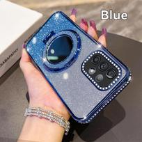 Deimantinis Blizgus Magsafe Veidrodinis Magnetinis Laikiklis Stovas Dėklas Huawei Pura 70 Pura70 Ultra P60 P50 Mate 70 60 50 40 Pro Huawei Pura 70 Ultra mėlyna