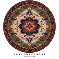 Ethnic Round Carpet: Non-slip, Wear-resistant Crystal Velvet Bedside Rug for Cool Comfort 60x60 cm beige