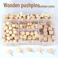 Didelės galvutės mediniai dekoratyviniai segtukai darželio projektams ir informacinėms lentoms 50 Cylindrical Thumbtacks in Box beige