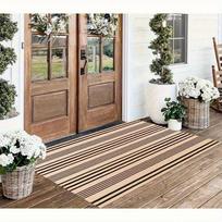 Modern Farmhouse Striped Area Rug Non-Slip Rubber Backing Indoor Outdoor Floor Mat Washable Entryway Porch Kitchen Patio Decor 40x60cm