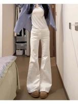 Comfortable White High-waisted Micro Flare Jeans Women Autumn Simple Wide-legged Slim Slimming Casual Straight Straight Long Trousers Long Denim Pants XS