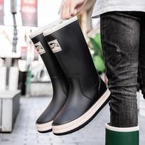 High tube rain shoes men's waterproof fashion rain boots rubber shoes kitchen work long tube water boots galoshes non-slip rubber shoes fashion 36