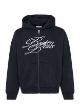 Weekday - Loose Graphic Zip Hoodie - Džemperis - Tamsiai mėlyna