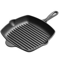 ZISIZ 26cm Cast Iron Striped Steak Frying Pan black