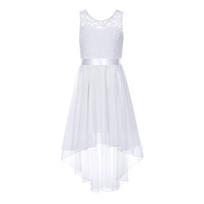 Girls Lace Floral High Low Chiffon Dress Silk Waistband Design Elegant Wedding Party Dress 5-6 Years