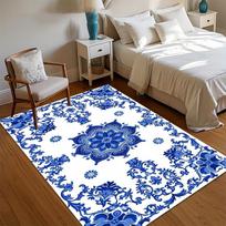 Blue White Floral Medallion Area Rug for Living Room Bedroom Chinoiserie Porcelain Inspired Home Decor Soft Non Slip Floor Mat 40x60cm