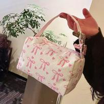 Ladies' Bow Makeup Bag For Women Embroidered Bowknot Travel Cosmetic Bags Large Capacity Handheld Makeup Toiletry Storage Bag 1PCS brown