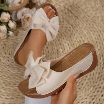 2025 Women's Wedge Platform Flip-Flops: Wide Strap, Fish Mouth, Floral Decor 43 juoda