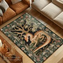 Enchanted Woods Dragon Rug Medieval Aesthetic Fairytale Nursery Decor Morris Style Cottagecore Fairycore Bedroom Mystical Carpet 40X60CM