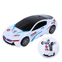 White Automatic Transforming Robot Car Toy with Light and Music, Robot Car, Automatic Universal Avoid Obstacles with Lights Automatic Change Shape balta