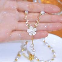 Luxury Female Crystal White Flower Pendant Necklace Vintage Gold Color Wedding  For Women