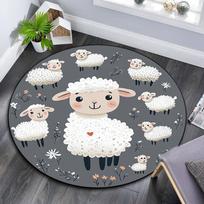Cute Sheep Round Area Rug,Carpet Rug for Living Room Bedroom Sofa Playroom Decor,Non-slip Floor Mat 80cmx80cm