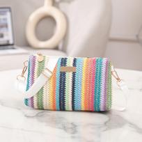 Fashion Colorful Rainbow Woven Bag Adjustable Strap Travel Organizer Crossbody Bag Portable Girls Shoulder Bag Casual Outing